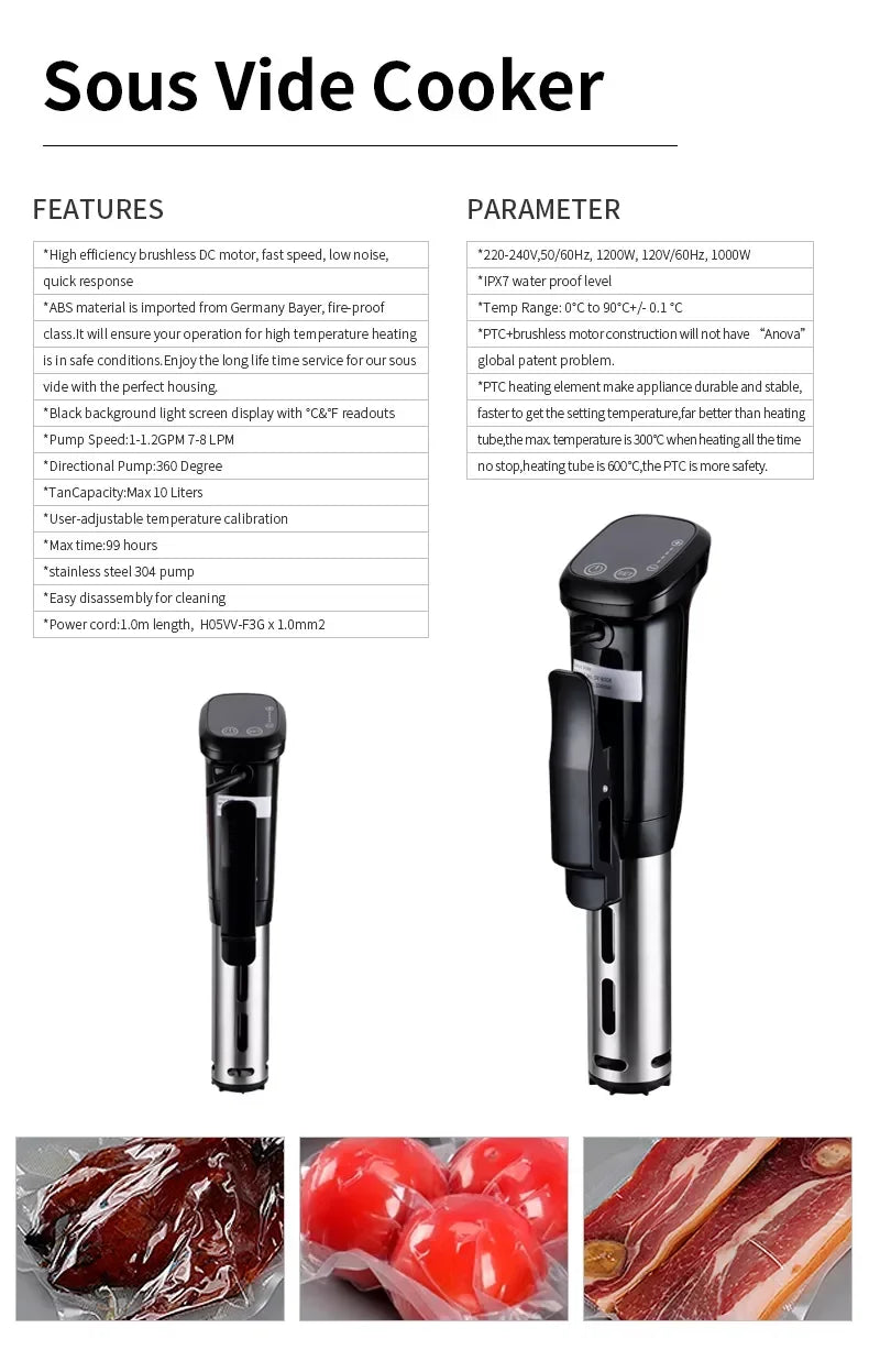 Máquina doméstica de alta velocidade 1500w Ipx7 Sous Vide de alta qualidade, fogão lento, bastão de cozimento lento